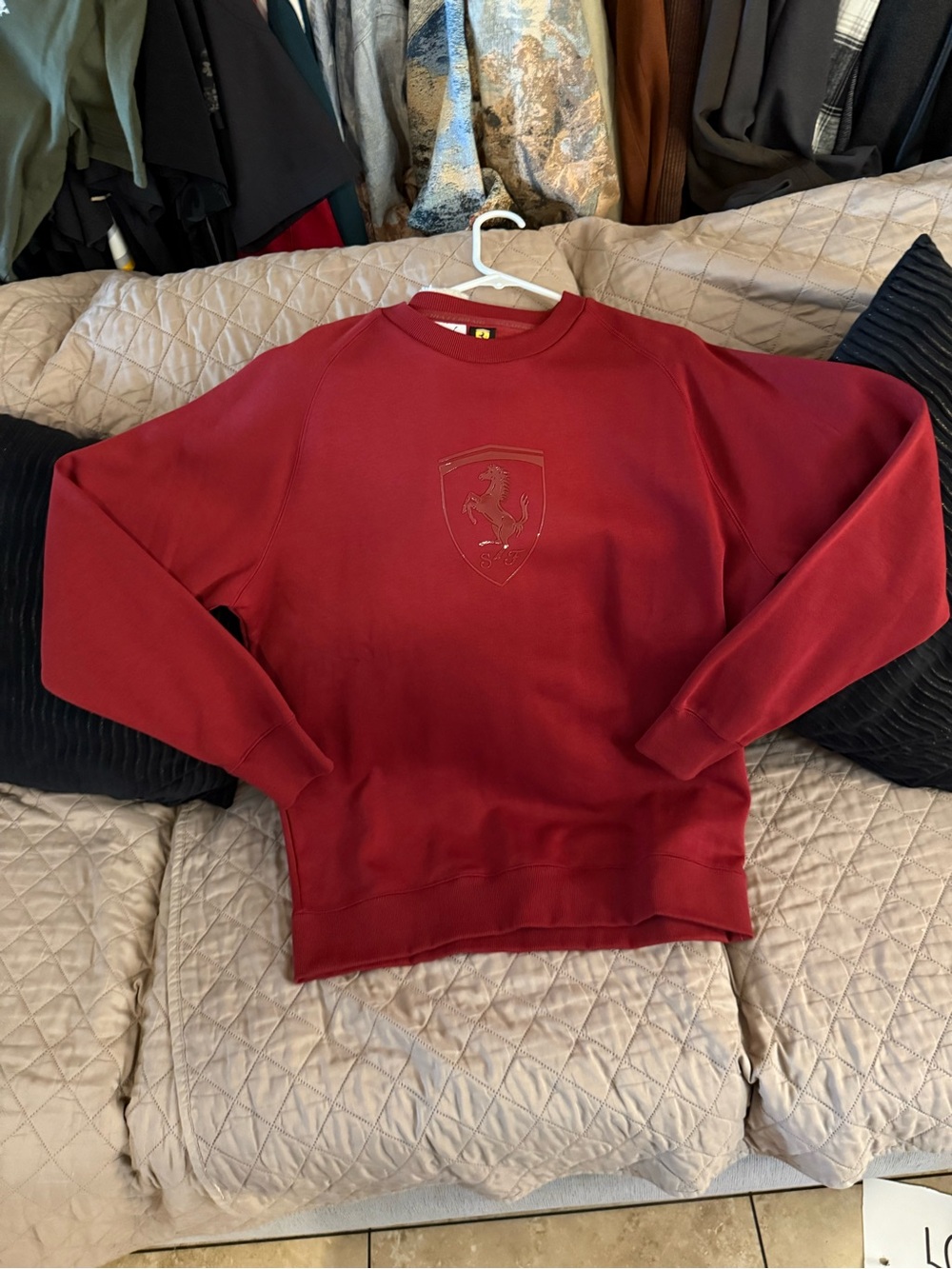 Ferrari puma Men's Maroon Crewneck Sweatshirt - Branded Shield Logo